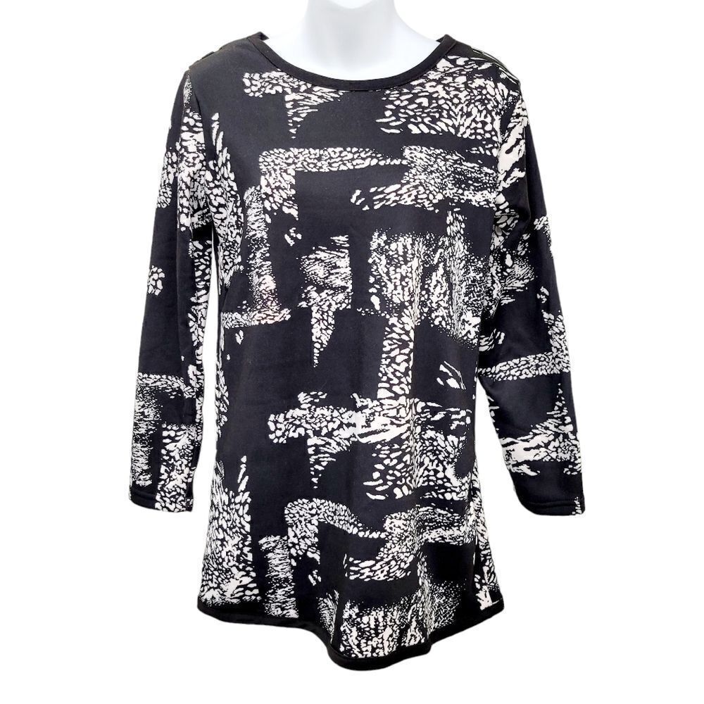 2/$20Vintage 90s Black & White Fleece Long Sleeves Top Blouse Size: M